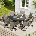 VICLLAX 9 Pieces Outdoor Dining Set, Patio Furniture Set of 8 Patio Swivel Dining Chairs and 60" Patio Spliced Round Tabletop, Mixed Brown Chairs & Black Tabletop