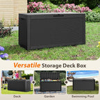 LHBcraft 100 Gallon Outdoor Storage Box Waterproof, Lockable Patio Storage Boxes Outdoor Waterproof for Furniture, Resin Deck Box Doubles as 2-Person Bench Seat, Gardening Tools, Black