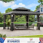 Modern Shade The Horizon Hardtop Gazebo 12' x 14' with 4 LED Lights, Permanent Outdoor Gazebo with Galvanized Steel Double Roof, Grill Pavilion with Decor Hooks, Mosquito Nettings, Black