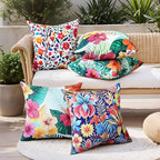 Outdoor Pillow Covers 18x18 Inch Set of 2 Floral Printed Boho Throw Pillows Cases Waterproof Square Garden Cushion Sham for Spring Summer Patio Funiture Tent Balcony Bench Sofa Couch