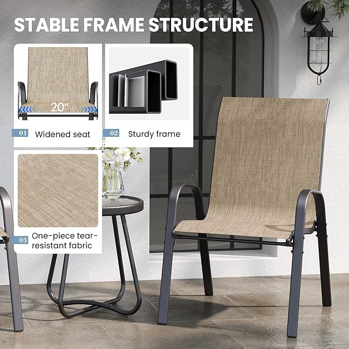 Patio Table and Chairs Set - 3 Piece Outdoor Stackable Dinging Chairs for All Weather,Breathable Garden Furniture for Deck Garden Backyard (Brown)