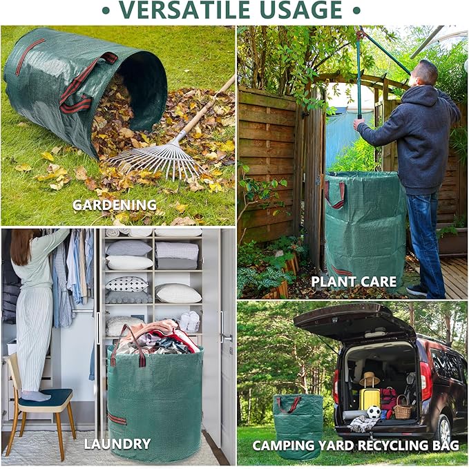 2 Pack 132 Gallon Reusable Yard Waste Bags (Green + Black), Durable Lawn and Leaf Bags with Reinforced Handles, Jumbo Collapsible Garden Bags for Yard Cleanup, Landscaping & Storage