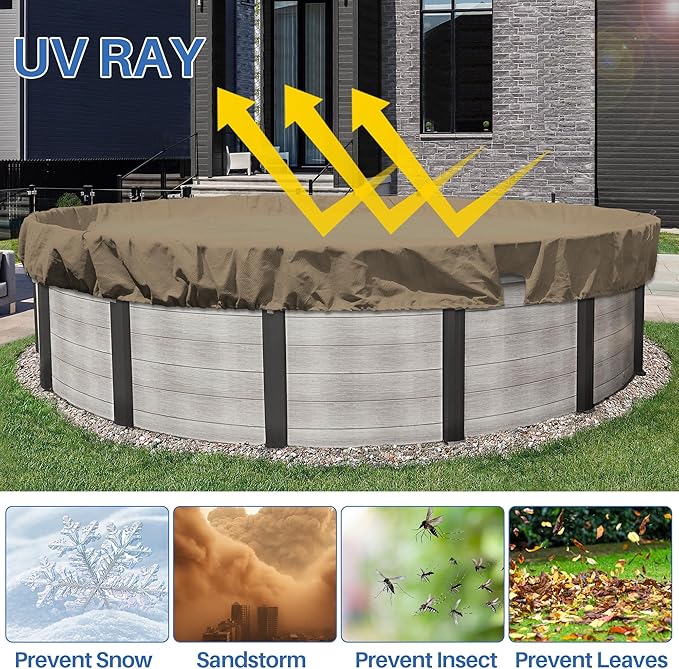 ECOOPTS 7 ft Round Pool Cover for Above Ground Pools, Swimming Pool Cover Protector Winter Safety Cover (Sand)
