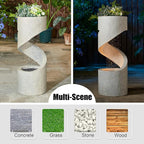 Glitzhome Decorative Tiered Outdoor Water Fountain with LED Light, Curved Waterfall Fountain with Stone Planter, Faux Terrazzo Spiral Shaped Fountains for Garden Deck Patio Porch, 31.25”H