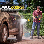 Cordless Pressure Washer, 600PSI Portable Power Washer with 6-in-1 Nozzle & Foam Cannon, 21V Battery Powered Cordless High Pressure Washer Gun, Handheld Pressure Washers for Car, Patio, Home