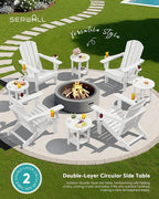 SERWALL Round Outdoor Side Table, HDPE Small Adirondack End Table,2-Tier Patio Side Table for Backyard Pool Porch Garden Lawn, White