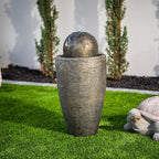 XBrand 25.98" H Round Stone Indoor/Outdoor Modern Stone Textured Sphere Water Fountain w/LED Lights, Ball Water Fountain Decor, Garden Sphere Fountain, Patio Fountain, Outdoor Fountain, Bronze