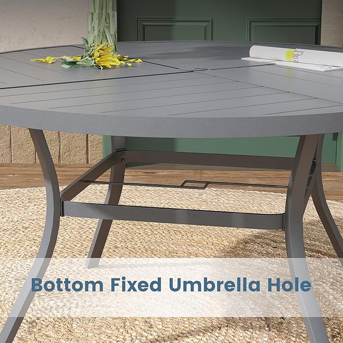 DIFY 9 Pieces Outdoor Patio Dining Set, 8 Grey Textilene Swivel Dining Chairs and 59.8" Grey Round Metal Dining Table, Outdoor Table and Chairs