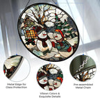 Christmas Snowman Stained Glass Sun Catcher Mountain Stained Glass Window Hanging, Suncatchers Lavender Wall Decor, for Women/Friends/Lover