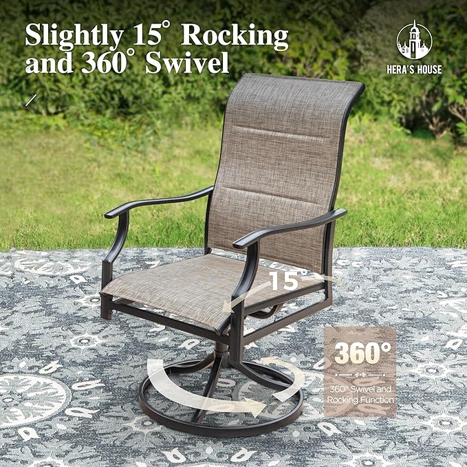 HERA'S HOUSE Patio Outdoor Swivel High-Back Rocking Chairs of 8, Outdoor Dining Chairs with All Weather Textilene Fabric,Wide Metal Armrests for Lawn, Porch or Garden