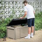 DWVO Outdoor Louver Storage Deck Box w/120 Gallon Capacity, Large Storage Box for Outdoor Pillows, Garden Tools and Pool Supplies, Resin, Waterproof, Lockable (Black & Brown)