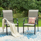 PHI VILLA Outdoor Dining Chairs Set of 2, High Back Textilene Fabric Padded Armchairs with E-Coated Steel Frame for Patio, Porch, Deck, Yard