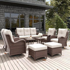 LayinSun 9-Piece Outdoor Patio Furniture Set - Rattan Wicker Sectional Swivel Rocker Chairs with Ottomans, Single Chairs and Coffee Table