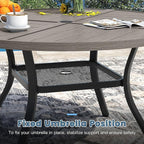 DIFY 47.2" Round Outdoor Patio Dining Table for 6, All-Weather Metal Steel Slatted Patio Table with 1.57" Adjustable Umbrella Hole, for Lawn Garden Porch Backyard, Grey Wood-Like
