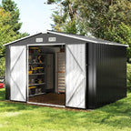 Aoxun 9.4x7.3x6.5 FT Outdoor Storage Shed, Garbage Can, Outdoor Metal Shed for Tool, Garden, Bike, Placed in Patio, Garden (Black)