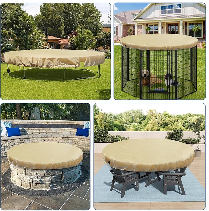 ECOOPTS Round Pool Cover for Above Ground Pools, Swimming Pool Cover Protector Winter Safety Cover (10 ft, Beige)