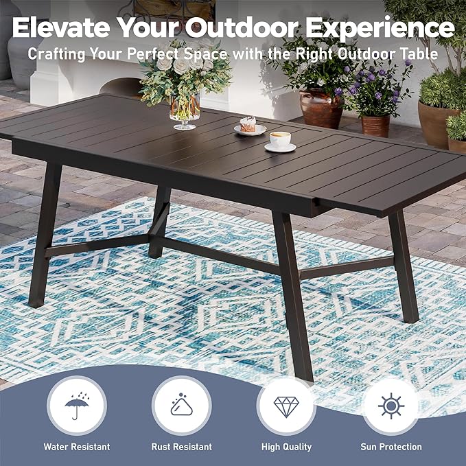 Outdoor Dining Chairs Blue Set of 6,61.4x37.4x29.5” Rectangular Dining Table（Extendable）,Patio Dining Set 7 PCS,Patio Dining Set for Outdoor Kitchen Lawn Garden,Bistro,Deck.