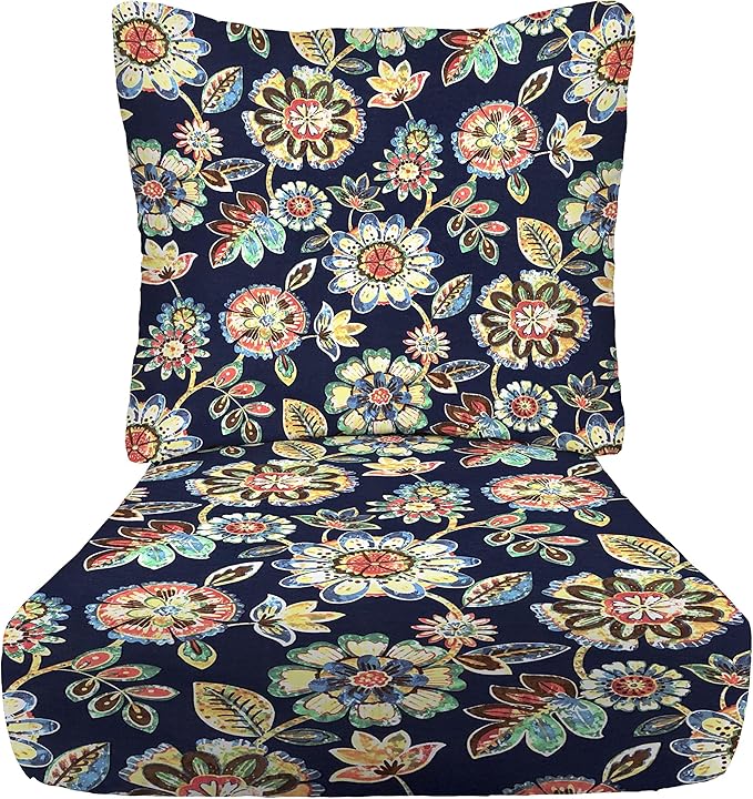 RSH DECOR Deep Seating Cushion with Pillow Back | 23.5” x 25” Seat | Water and Fade-Resistant Spun Fabric | Outdoor Chair Cushion Set for Patio Furniture | Daelyn Navy