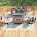 4 Pieces Outdoor Patio Conversation Sets with All Weather Cushions, Metal 3-Seater, 2 Single Chairs, 1 Fire Pit Table for Backyard Deck Porch Poolside, Beige
