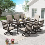 HAPPATIO Aluminum 9 Piece Patio Dining Set, Outdoor Swivel Dining Chairs and Dining Table, Aluminum Outdoor Dining Set for 8, Patio Dining Furniture with Washable Cushions (Black)