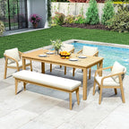 6-Piece Outdoor Dining Set for 4 with 23" Extra Wide Chair and Cushion，Patio Table and Chairs Set with All Acacia Wood Frame, All-Weather Outdoor Patio Furniture Set for Garden Lawn, Beige