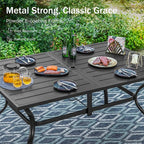 PHI VILLA 7 Pieces Outdoor Dining Set for 6, 60" Rectangle Metal Steel Table with Umbrella Hole & Swivel Wrought Iron Chairs with Cushions, Large Furniture Set for Patio, Deck, Porch, Yard