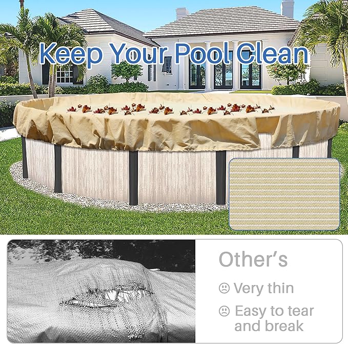 ECOOPTS 13 ft Round Pool Cover for Above Ground Pools, Swimming Pool Cover Protector Winter Safety Cover (Beige)