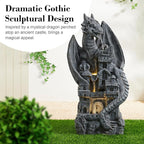 Glitzhome 4-Tiered Cascading Outdoor Water Fountain for Garden Patio Yard Mystical Gothic Dragon Water Fountains Outdoor with LED Lights & Pump, Large Floor Stand Fountain Dragon Waterfalls 36.5" H