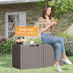 32 * 2 Gallon Outdoor storage deck Box Waterproof ，garden tool,backyard cushion,poolside toy storage,Smalldelivery boxes for outside,Two Boxes/set (Wood-like Striped Gray