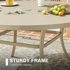VICLLAX 50" Outdoor Round Patio Dining Table for 4-6, All Weather Metal Dining Table with Umbrella Hole for Deck Lawn Garden Backyard, Sandshell