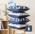 Qahing Pack of 4 Outdoor Waterproof Pillow Covers 16x16 Decorative Outdoor Throw Pillows Garden Square Cushion Cases for Patio Furniture, Couch, Tent Sunbrella, Bench, Navy Blue Grey