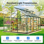 8×10FT Green Houses for Outside , Walk in Polycarbonate Greenhouse for Outdoors, Greenhouse Kit with Endurance PC Transparent Panels, Withstands Wind and Snow to Protect Vegetable or Plants