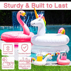 JAMBO Unicorn and Flamingo Pool Floats- 2 Pack with 2 Drink Holder Floats, Large Flamingo and Unicorn Tube Float, Adult & Teens, Inflatable Tanning Pool Toys, Tanning Pool Float, Tanning Float