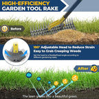 Rake, 51" Heavy Duty Metal Dethatcher Rake with 15" Wide Double-Edged Sharp Tines Thatch Rakes for Lawns,Dead Grass Removal,Soil Loosening,Lawn Care, Dethatching,Yard,Garden
