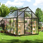 6x11 FTQuick Setup Polycarbonate Greenhouse with Roof Vent, Large Aluminum Walk-in Green House for Outdoor Garden Backyard, Black
