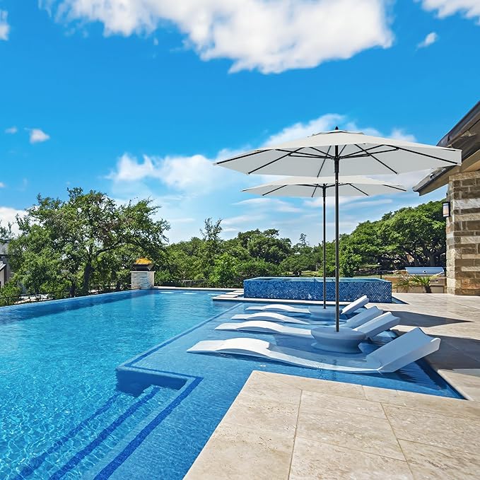 Midtown Umbrellas The Wooden 8 Feet Patio Umbrella With Terylast Off Cream (Off White) Polyester Fabric - Aluminum Frame Market Umbrella For Backyard, Deck, Garden, Pool - Wooden Pole