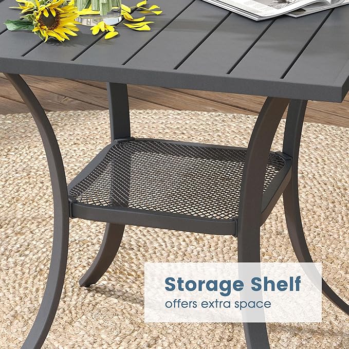 DIFY 3 Pieces Outdoor Patio Dining Set for 2, 27.6" Small Square Metal Dining Table and 2 Textilene Swivel Dining Chairs, Outdoor Table and Chairs, Grey