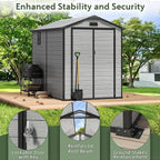 6×8FT Plastic Outdoor Storage Shed, Double Door Tool Shed with Transparent Roof and Vent, Lockable Door with Key, Storing Patio Furniture, Gardening Tools, and Bicycle Accessories.