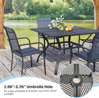 5 Pieces Sqaure Dining Table Set for 4, Patio Dining Set Includes 4 Dark Blue Stackable Patio Chairs and 1 Black Mesh Square Table, Patio Furniture Sets with Sling Support for Outside, Garden
