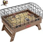 Kingsyard Squirrel Proof Ground Bird Feeder for Outdoors - Recycled Plastic Platform Feeding Station, Fly-Through Metal Caged Wild Bird Feeder for Small Birds, 5 LBS Large Capacity, Brown