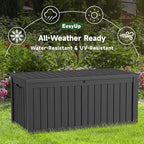 EasyUp 120 Gallon Outdoor Storage Box, Resin Waterproof UV-Resistant Deck Box with Hydraulic Lid Support, Reinforced Stability for Patio, Garden, and Poolside, Striped Black