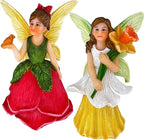 Mood Lab Fairy Garden - Miniature Fairy Figurines - Flower Girls Set of 2 pcs - Narcissus & Rose Fairies Accessories Statue Kit