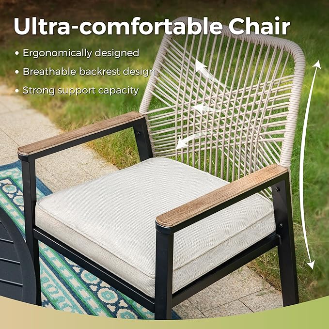 7 Pieces Round Outdoor Dining Set for 6, Patio Dining Set Wicker Rattan Chairs with Soft Cushion and 54" Round Table with Umbrella Hole, Round Patio Table and Chairs for Backyard Porch
