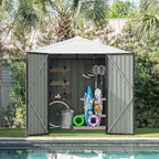 Furniwell 6x8 FT Outdoor Storage Shed, Metal Garden Sheds Outdoor Storage House with Single Lockable Door for Backyard Patio Lawn, Gray
