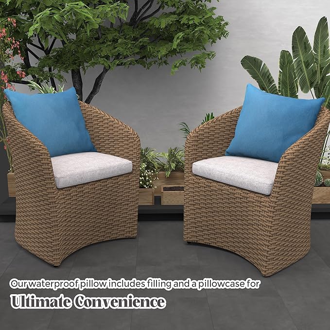 WOLKI Waterproof Outdoor Pillows 22x22 Feather and Down Filled Throw Pillow for Patio Furniture, Outside Decorative Pillow Set of 2 Blue