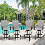 Vongrasig 4 Piece Patio Swivel Bar Chairs, All Weather Metal Textile High Swivel Bar Stools Chairs, Outdoor High Top Bistro Set for Backyard, Lawn Garden, Balcony, Light Grey