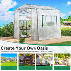 Joyside 8 x 6 FT Outdoor Pop up Greenhouse with Adjutable Reinforced Frame, Durable PE Cover and Mesh Windows, Portable Greenhouse for All Seasons, Easy Set Up (White, 8 x 6 FT)