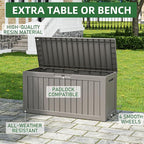 NUNU LAB 76 Gallon Deck Box, Large Resin Outdoor Storage Box, Waterproof Patio Storage Container with Double Wall Panels for Cushions, Garden Tools, Pool Toys, and Packages,Grey