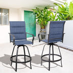 Vongrasig 2 Piece Outdoor Patio Swivel Bar Chairs, All Weather Padded Sling Textile High Top Bar Stools, Bistro Set for Backyard, Lawn Garden, Balcony, Padded Blue
