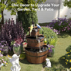 Aoxun 3-Tier Outdoor Water Fountain, Wood Barrel Cascading with Electric Decorative Hand Pump, Rustic Waterfall Fountain for Garden, Backyard, Patio, Porch, Yard